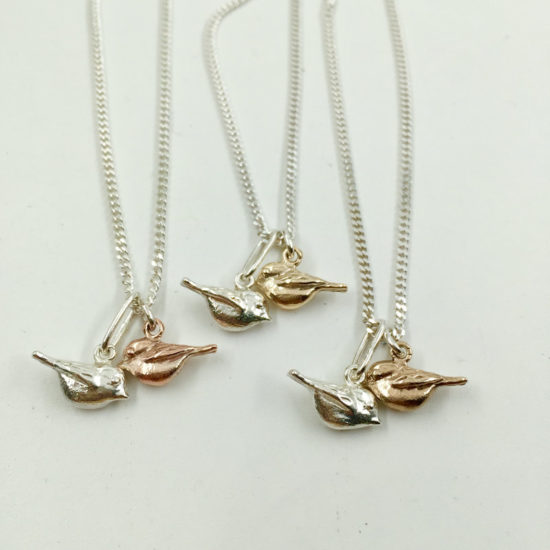 Joanna Lovett - Necklace / 2 Chickadee - Silver and Bronze